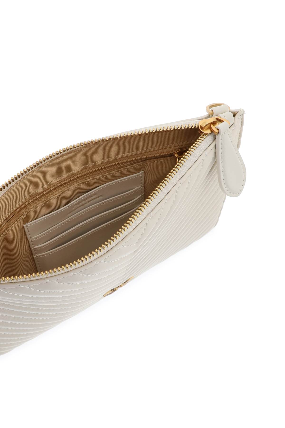 Shop Pinko Classic Flat Love Bag Simply In Bianco Seta Antique Gold (white)