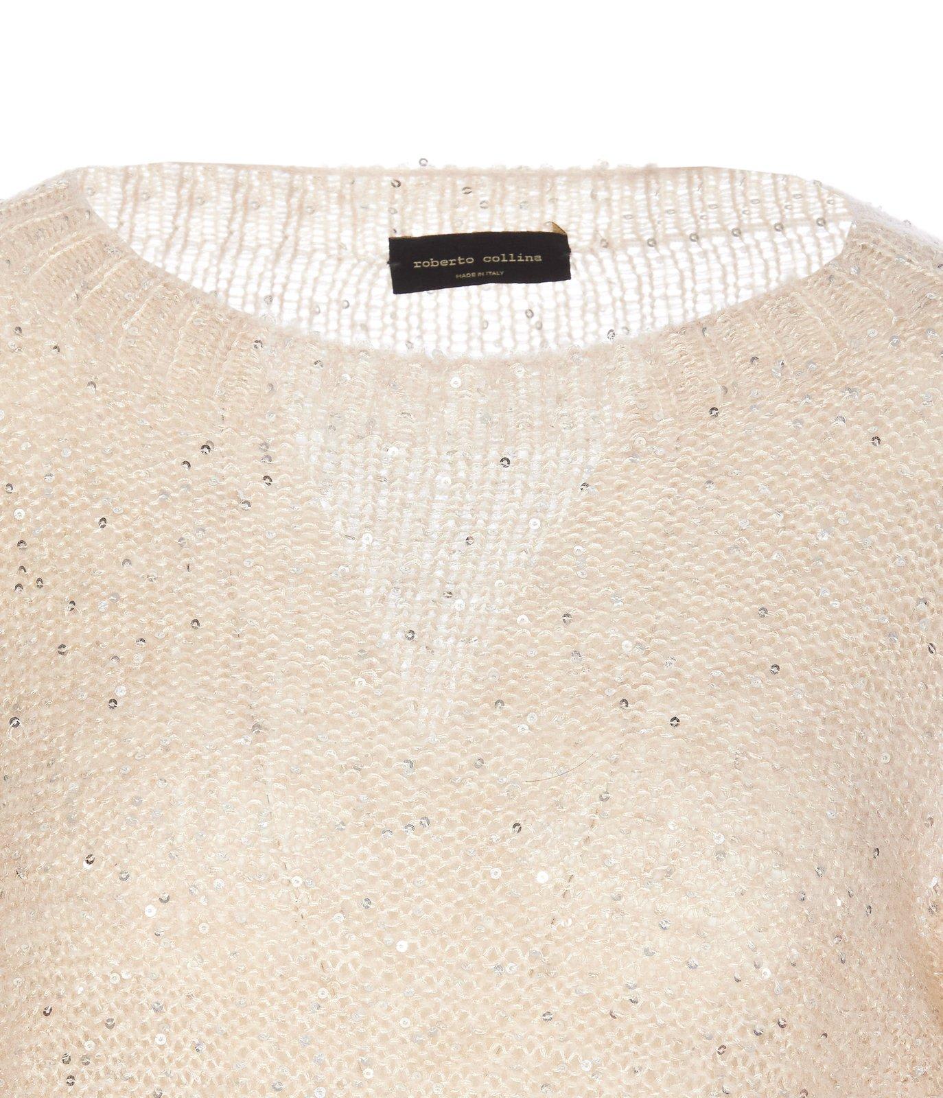 Shop Roberto Collina Sequin Embellished Long-sleeved Sweater In Natural