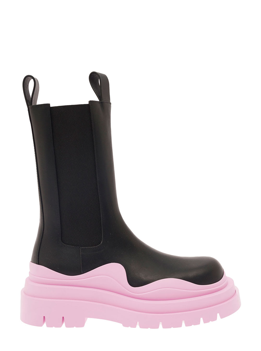 Shop Bottega Veneta Chelsea Tire Black Boots With Pink Rubber Sole In Leather Woman