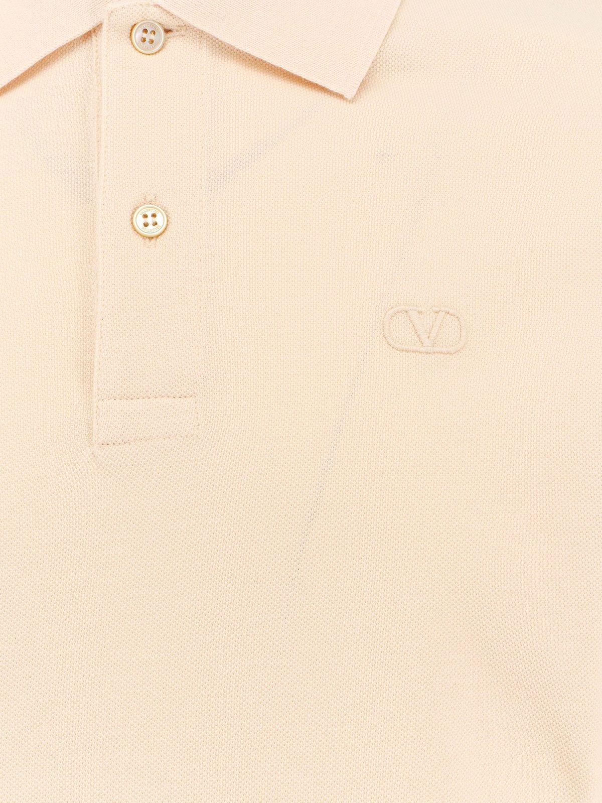 Shop Valentino Vlogo Embroidery Polo Shirt In Beige