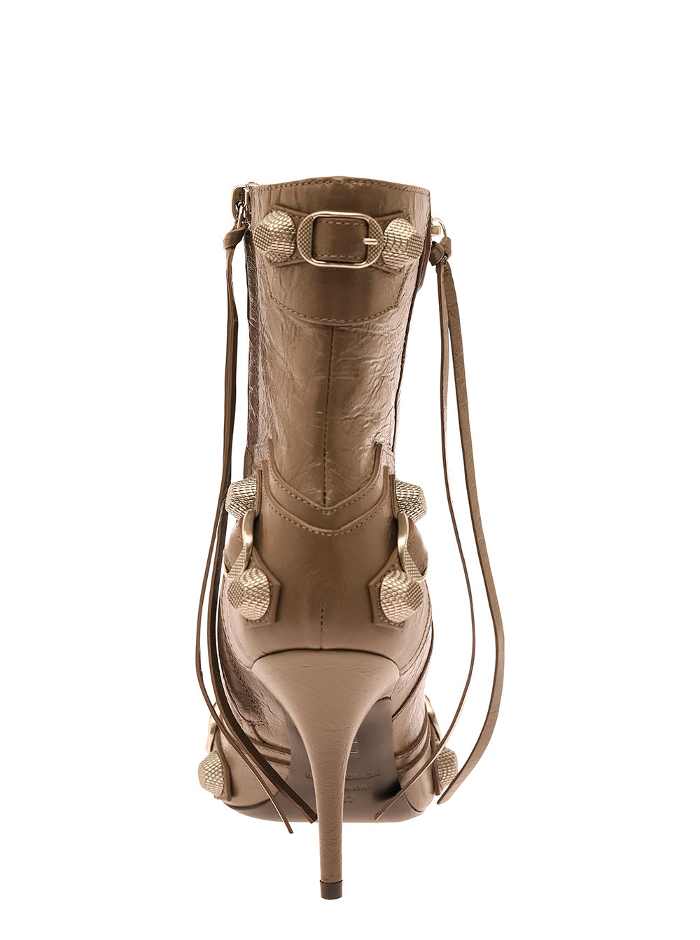 Shop Balenciaga Cagole Brown Pointed Bootie With Studs And Buckles In Leather Woman