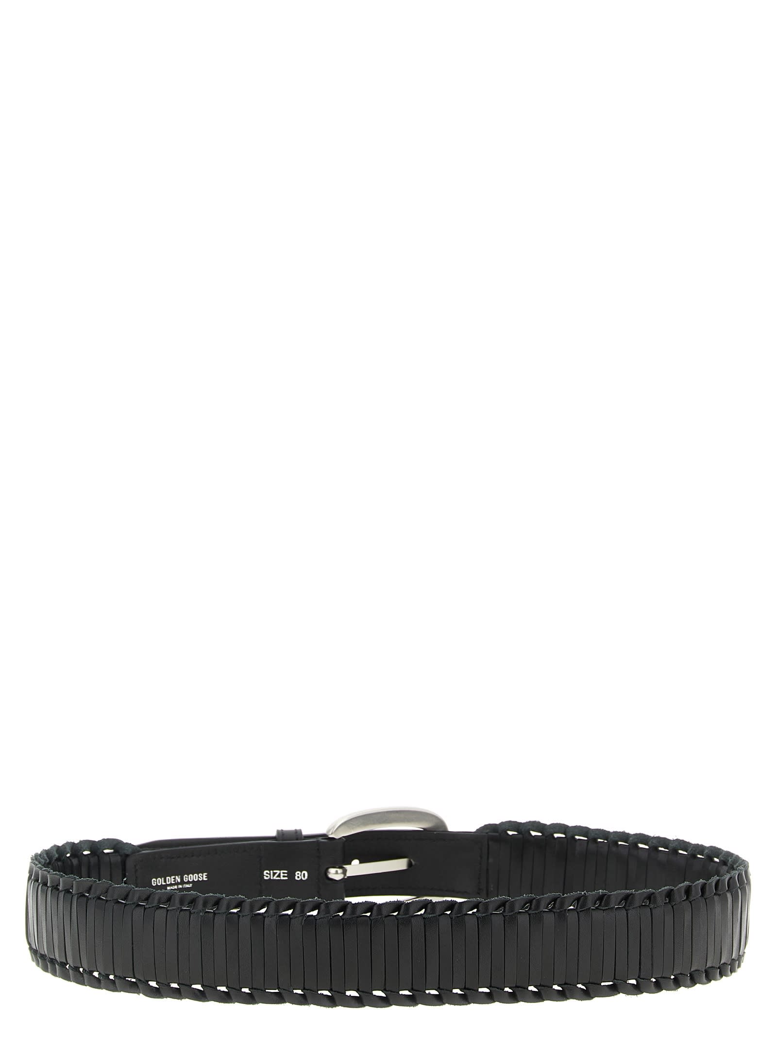 Golden Goose Woven Design Belt Silver Buckle In Black