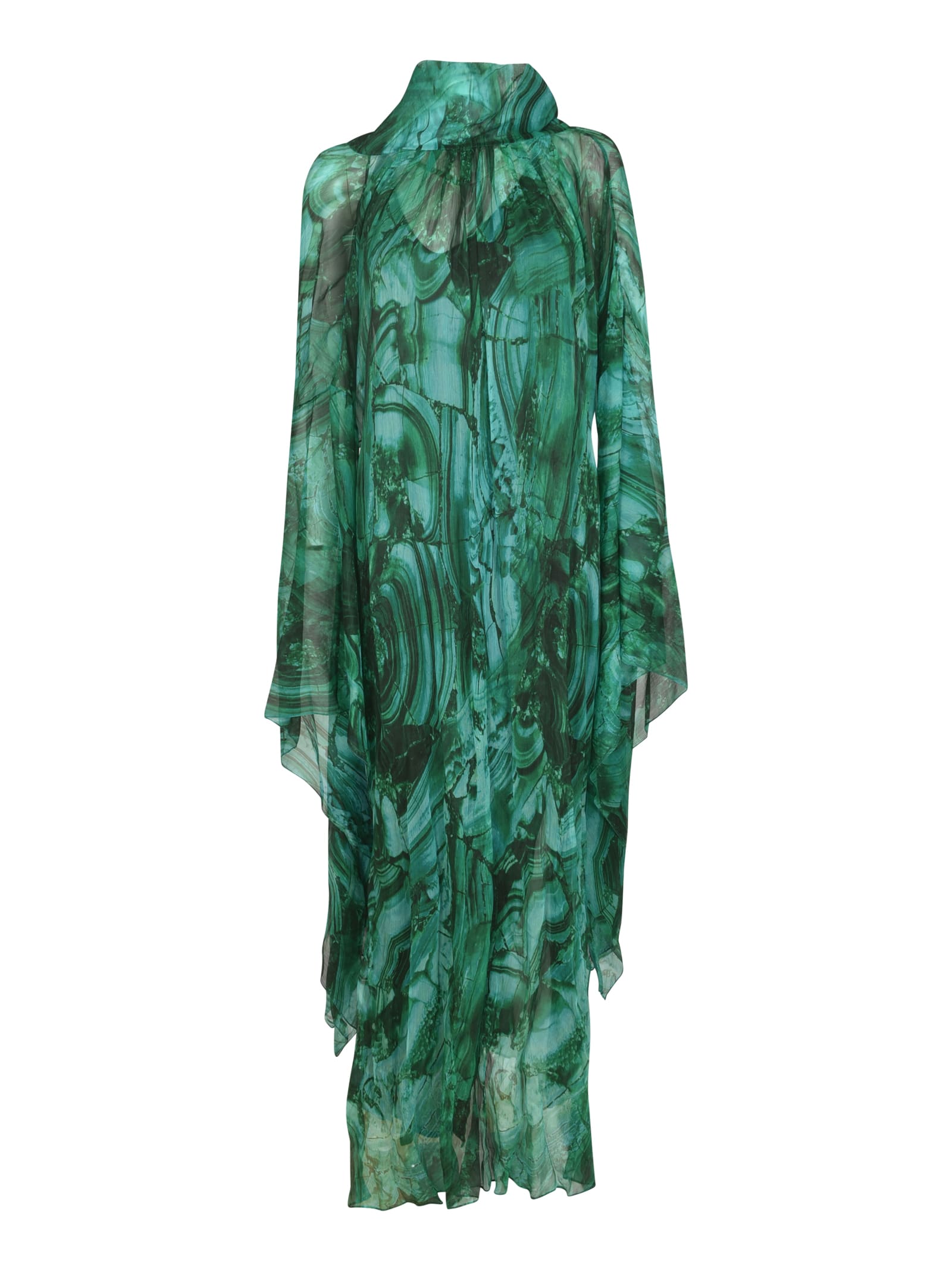 Shop Roberto Cavalli Bow Detail V-neck Asymmetric Long Dress In Green