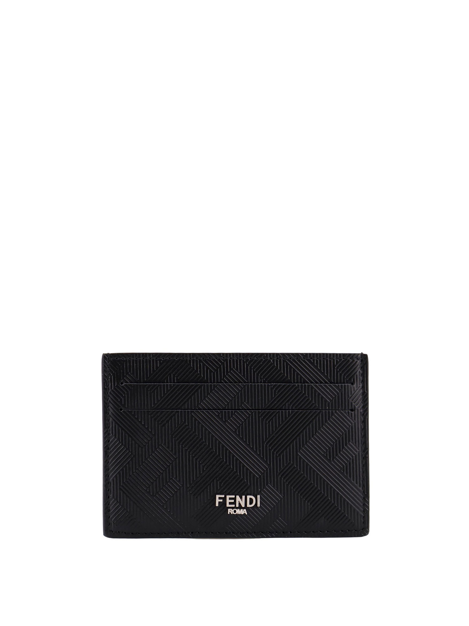 Fendi Men Leather Cardholder With Ff Motif In Black