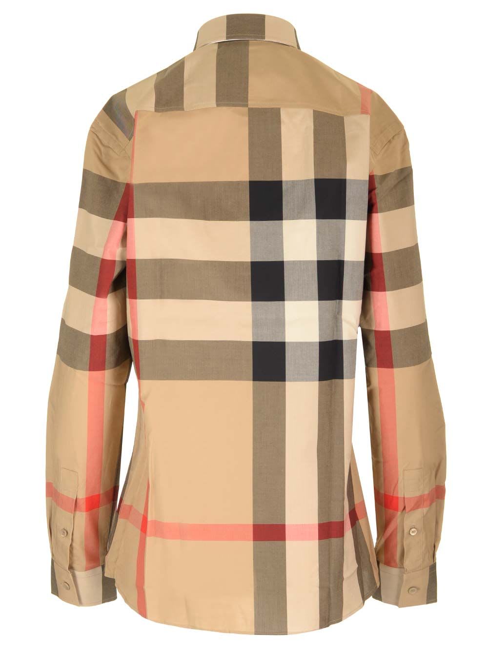 Shop Burberry Check Cotton Shirt In Beige