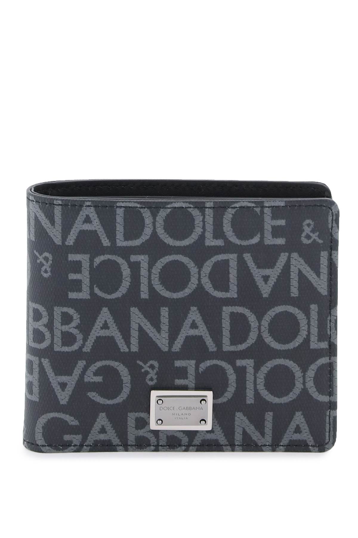 Shop Dolce & Gabbana Jacquard Logo Wallet In Nero/grigio (grey)