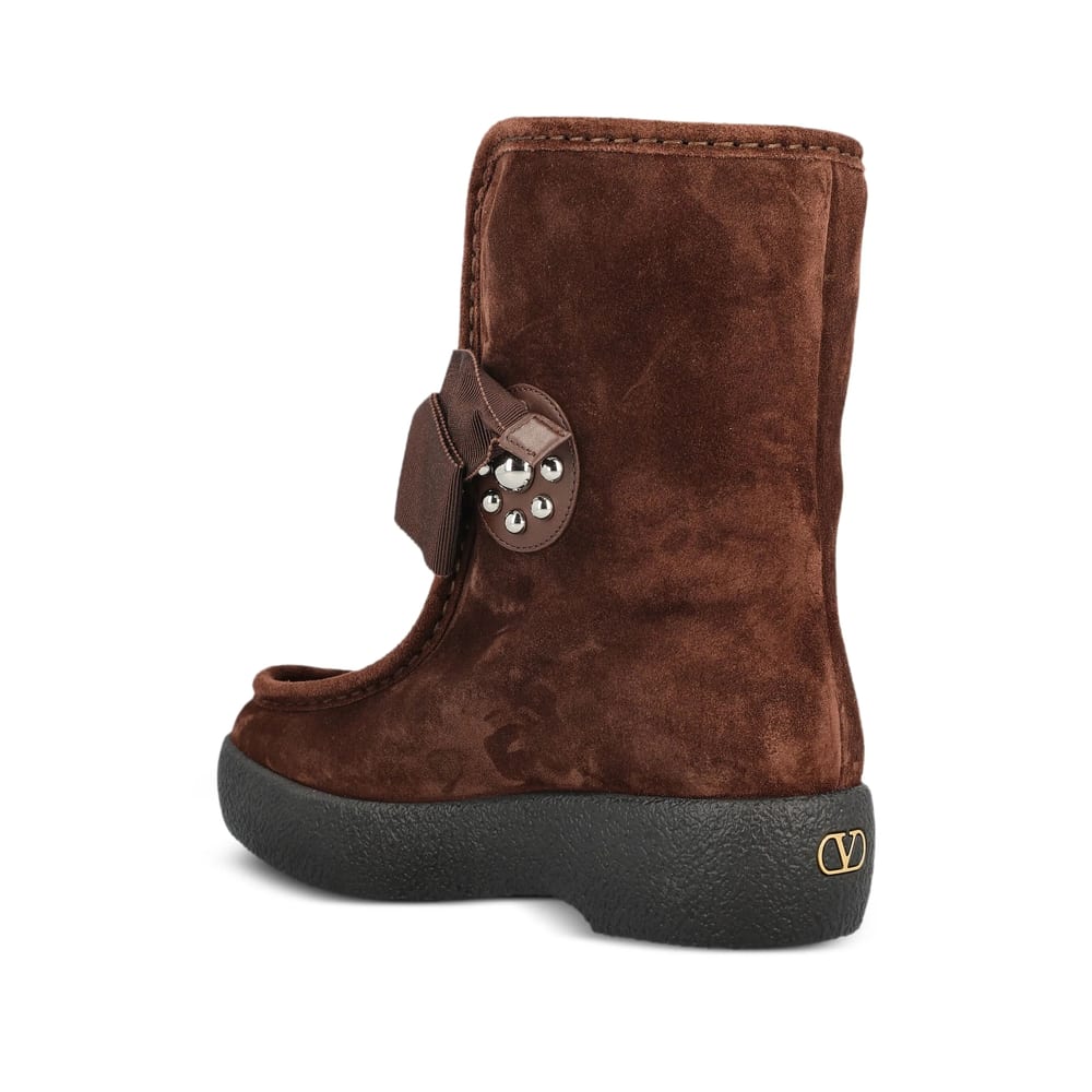 Valentino Suede Sheep Shearling Snow Booties In Brown