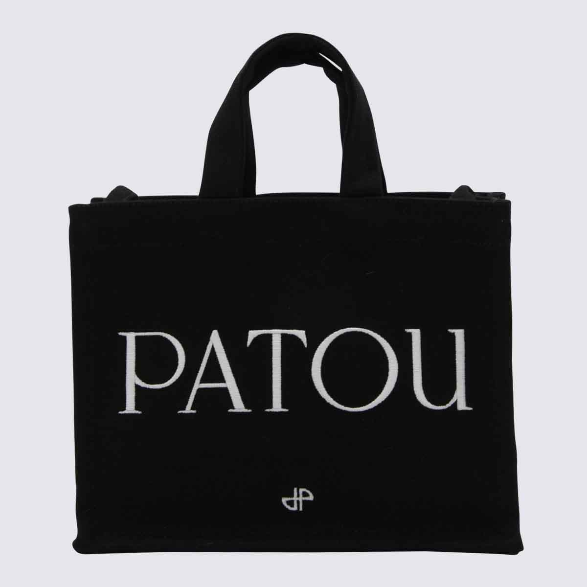 Shop Patou Black Cotton Small Tote Bag