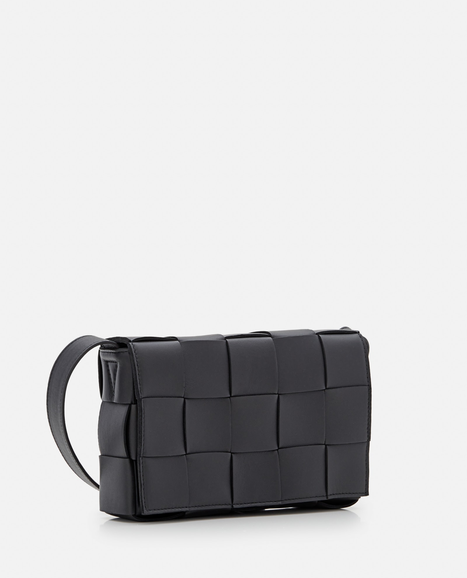Shop Bottega Veneta Cassette Leather Shoulder Bag In Black