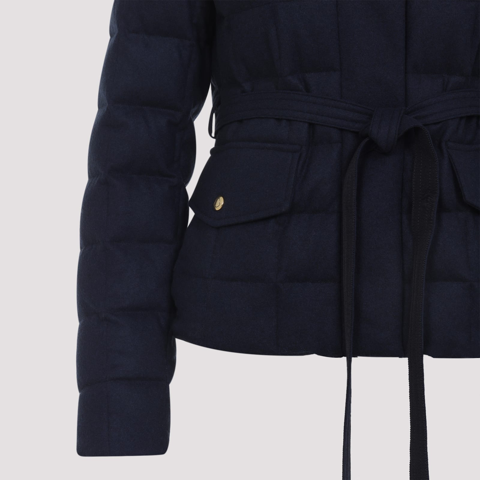 Moncler Quilted High Collar Jacket With Button Accents In Blue