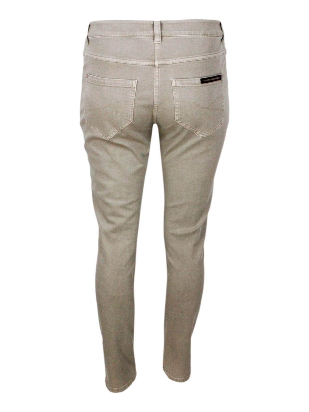 Shop Brunello Cucinelli Pantalone A 5 Tasche In Drill Di Cotone Stretch Con Monile Sulla Tasca Posteriore In Beige Freddo