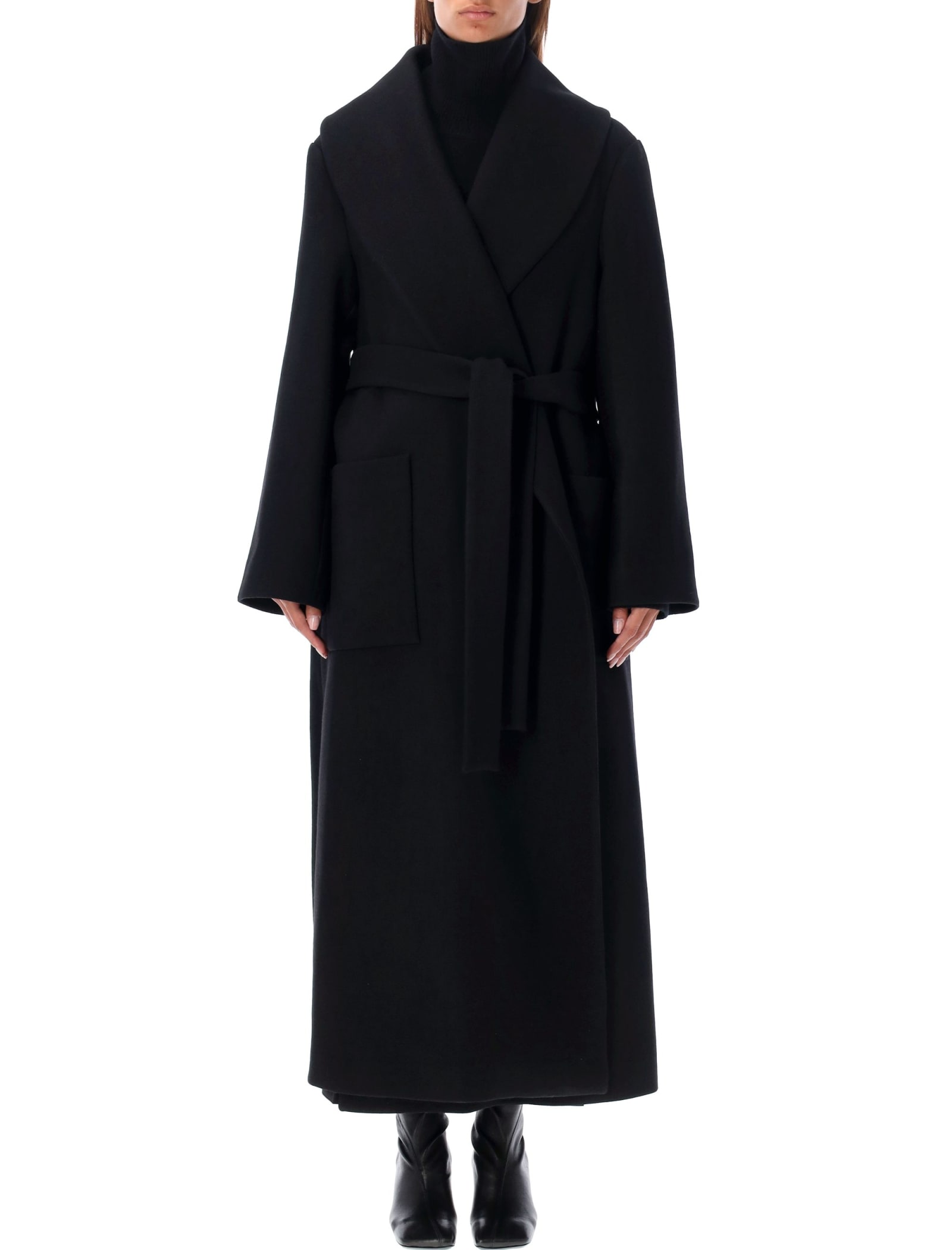 Shop Rohe Shawl Collar Wrap Coat In Black