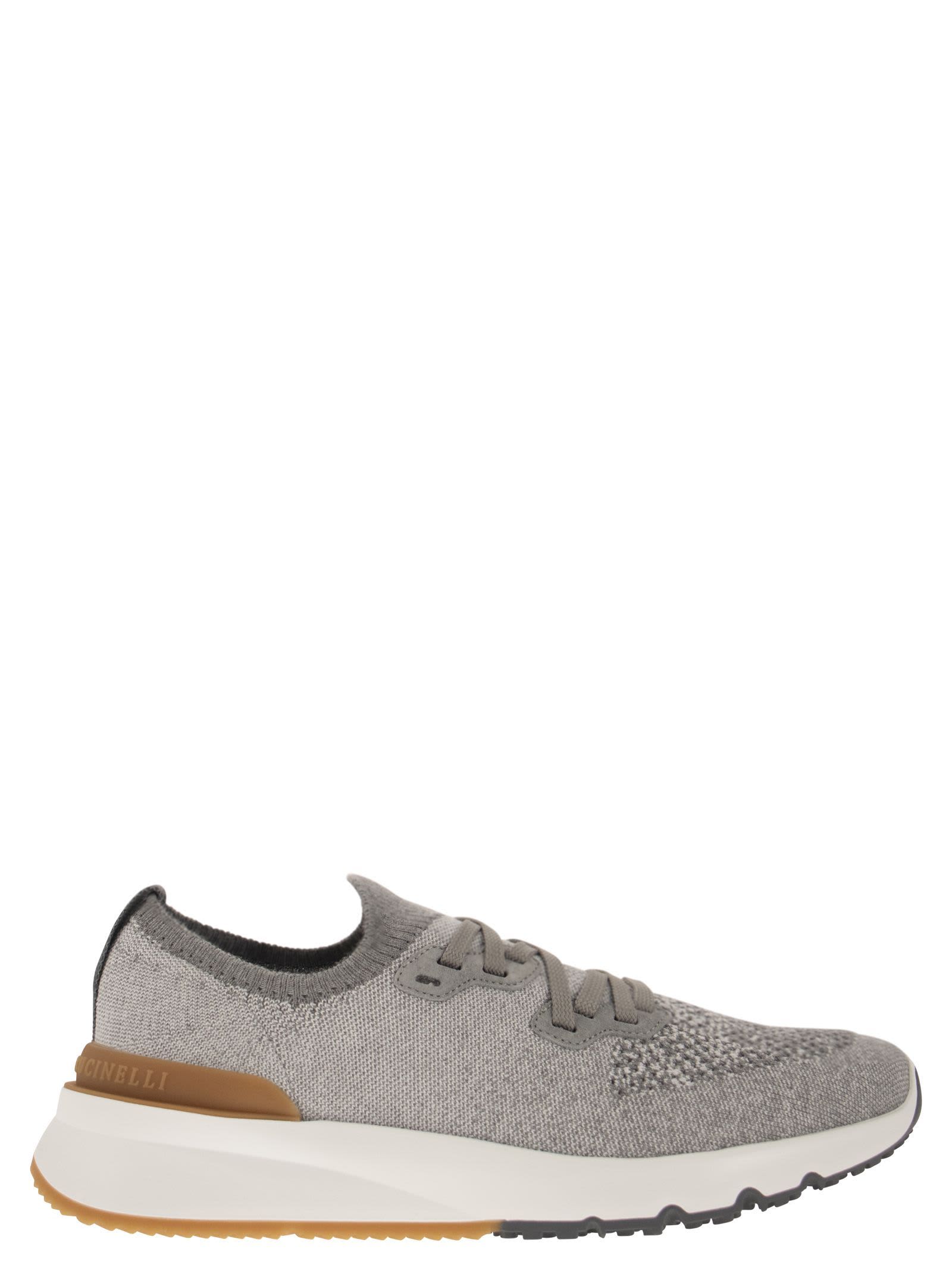 Shop Brunello Cucinelli Runners In Chiné Cotton Knit In Grey