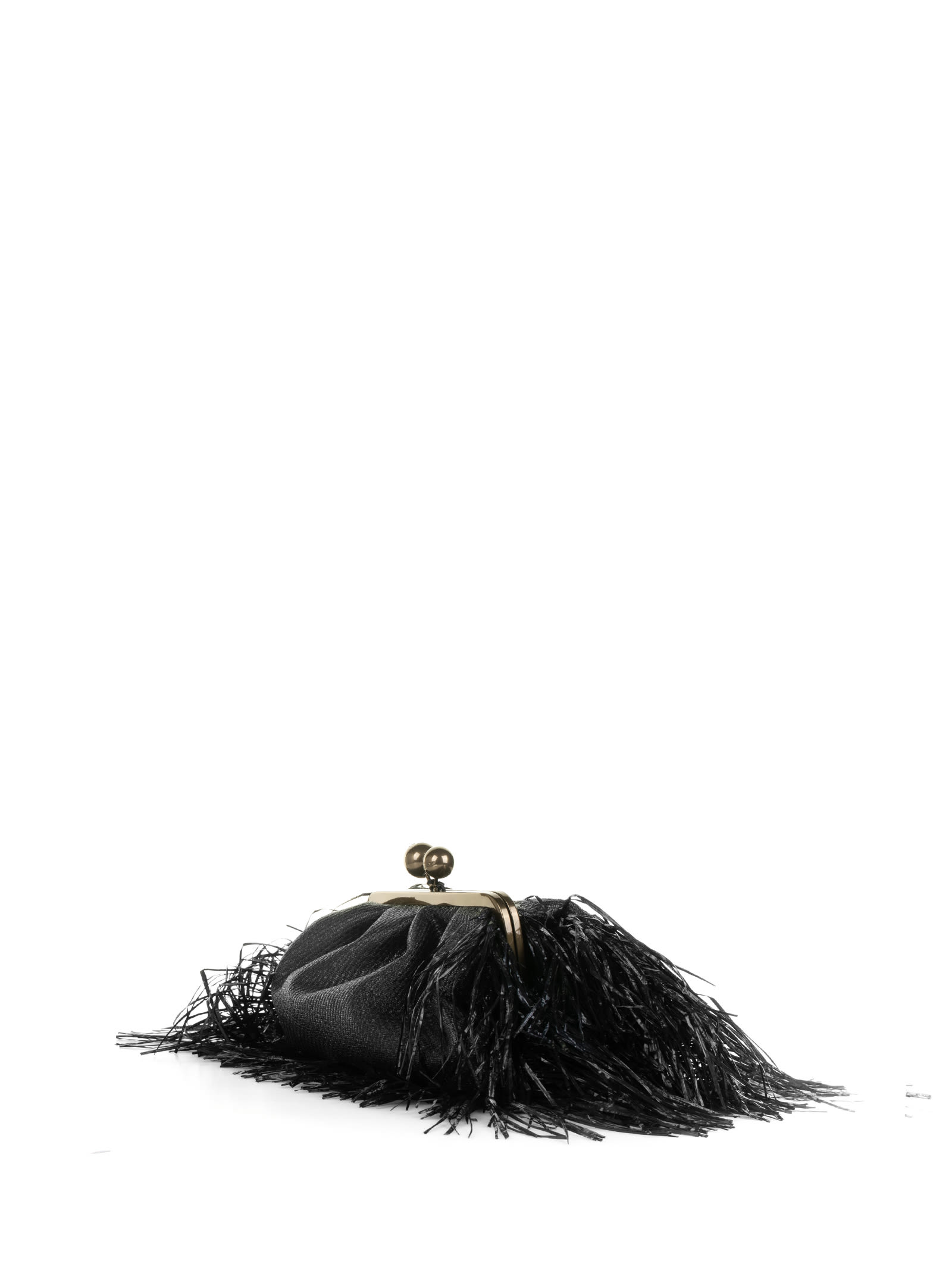Shop Weekend Max Mara Black Clutch Bag With Fringes In Nero