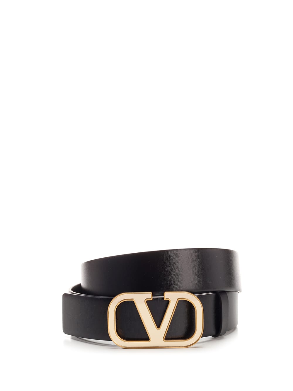Shop Valentino Black V Logo Belt In Nero/antique Brass