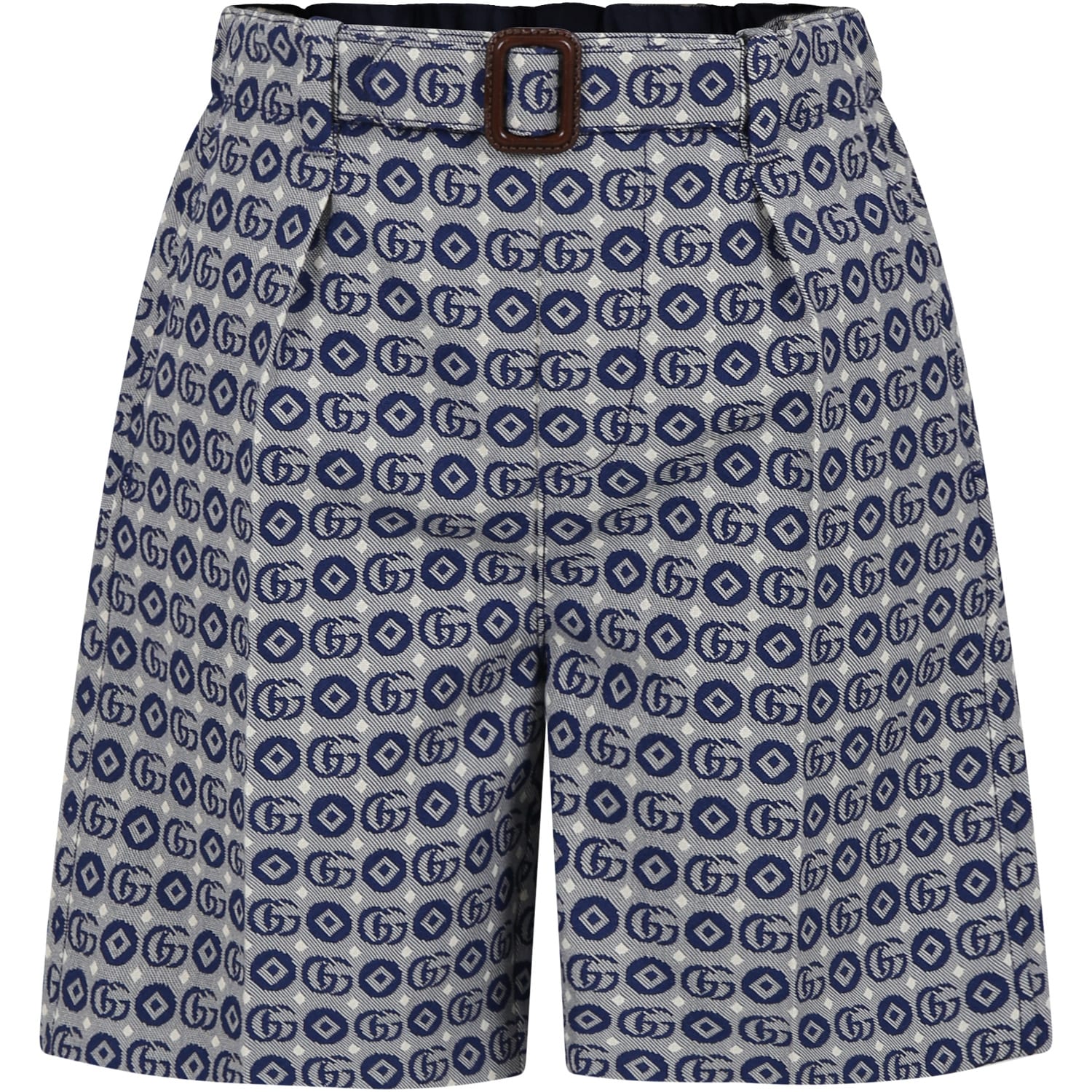 Gucci Kids' Blue Shorts For Boy With Geometric Pattern And All-over Gg