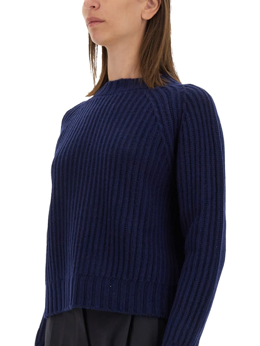 Aspesi Ribbed Wool Jersey With Modern Cropped Silhouette In Blue