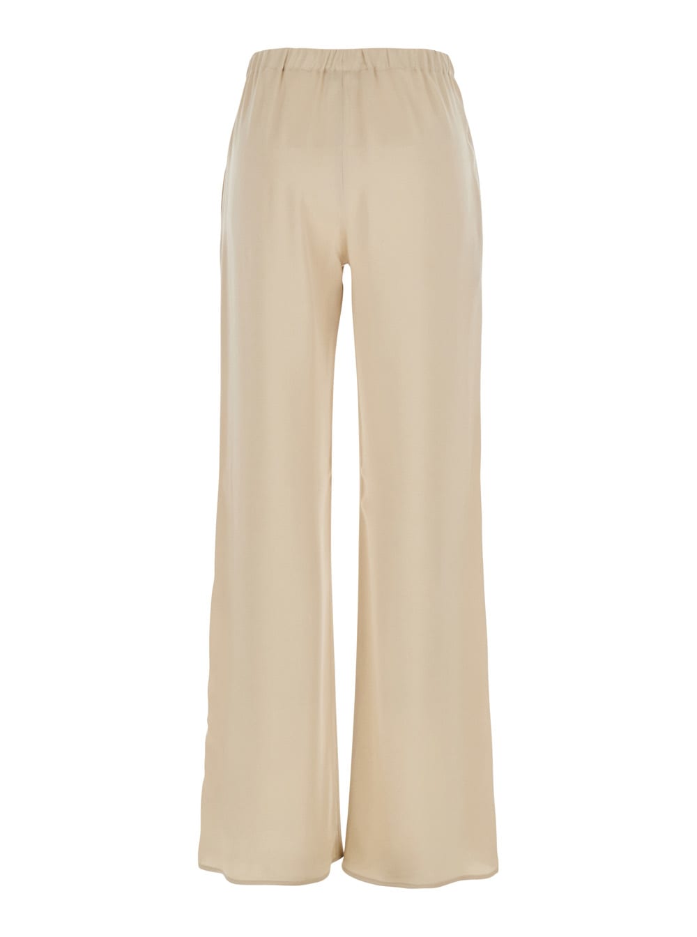 Antonelli Rapolano Beige Pants With Elastic Waist And Wide Leg In Silk Blend Woman In Beige