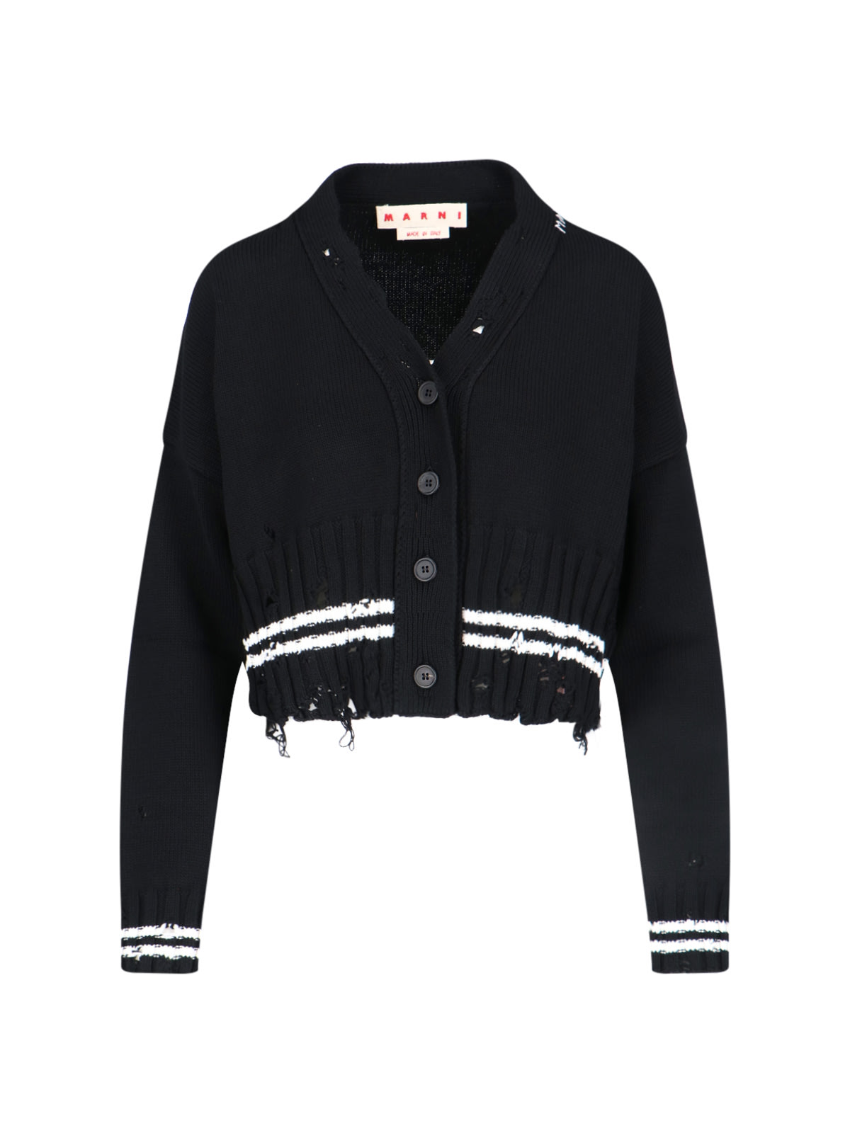 Marni Ribbed Hem Cropped Crewneck With Striped Detail