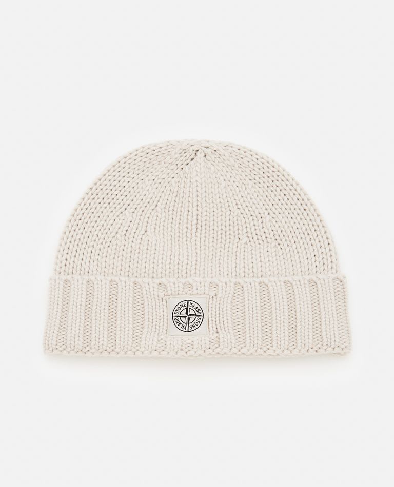 Stone Island Beanie With Patch Logo In White