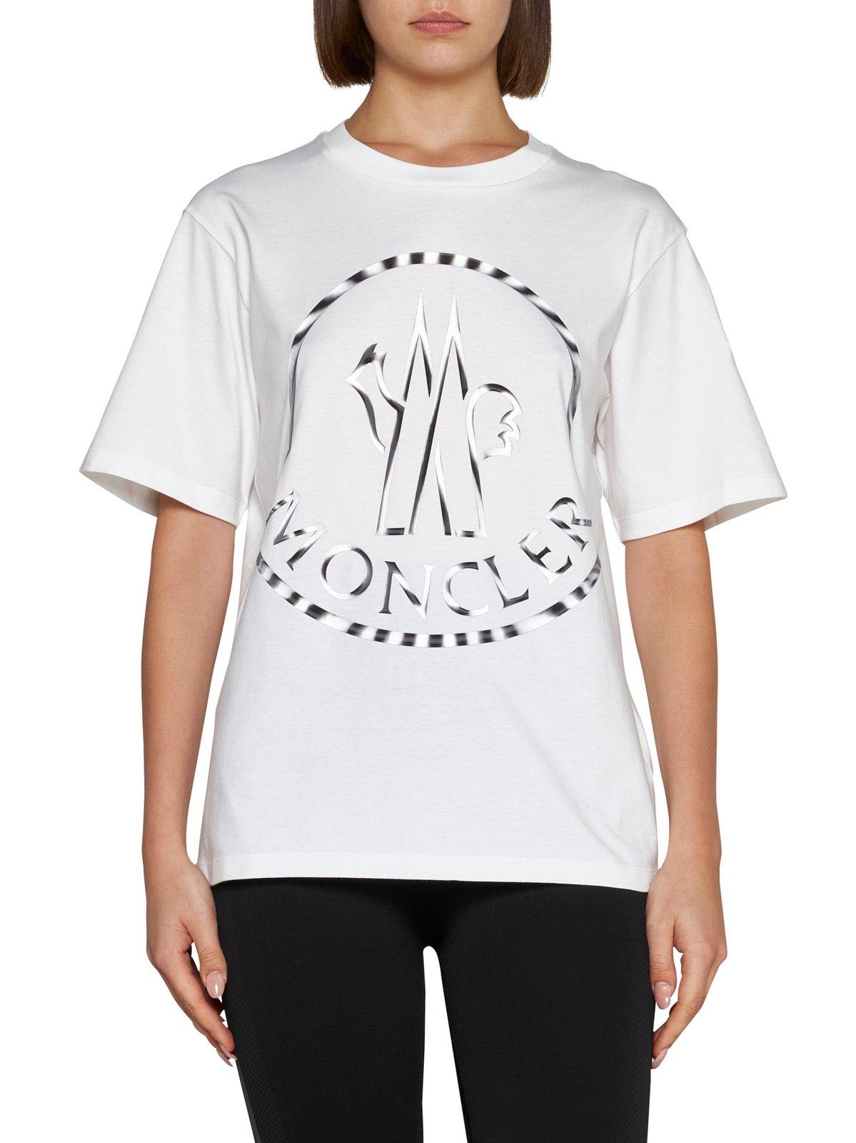 Shop Moncler Logo Printed Crewneck T-shirt In Bianco