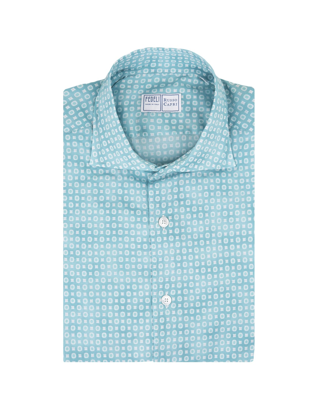 Shop Fedeli Sean Shirt In Turquoise Printed Panamino In Blue