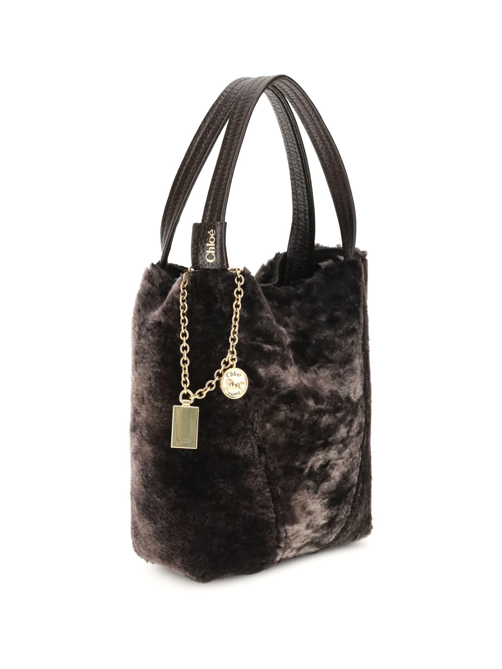 Chloé Small Spin Genuine Shearling Tote In Brown
