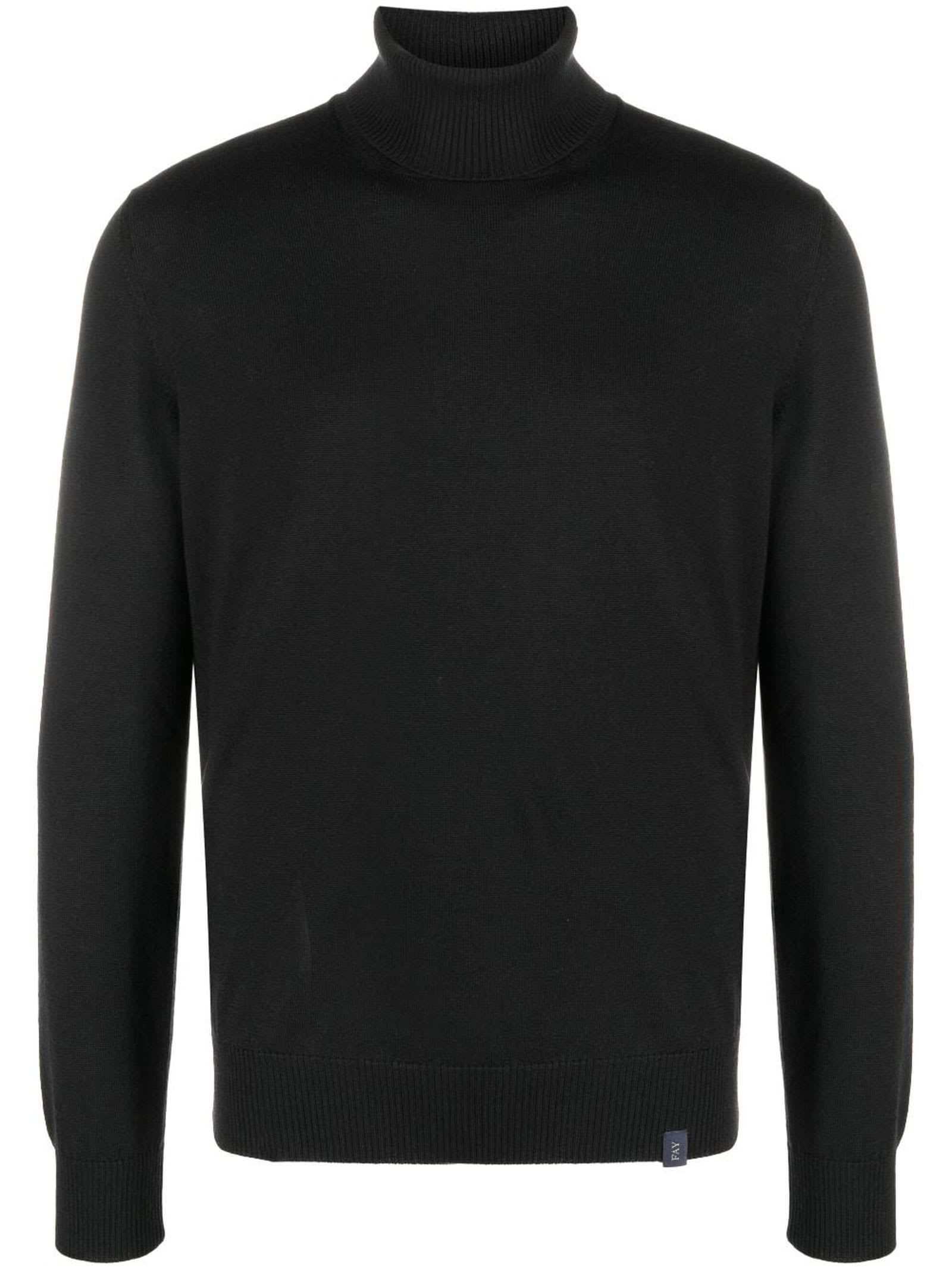 Shop Fay Black Virgin Wool Jumper