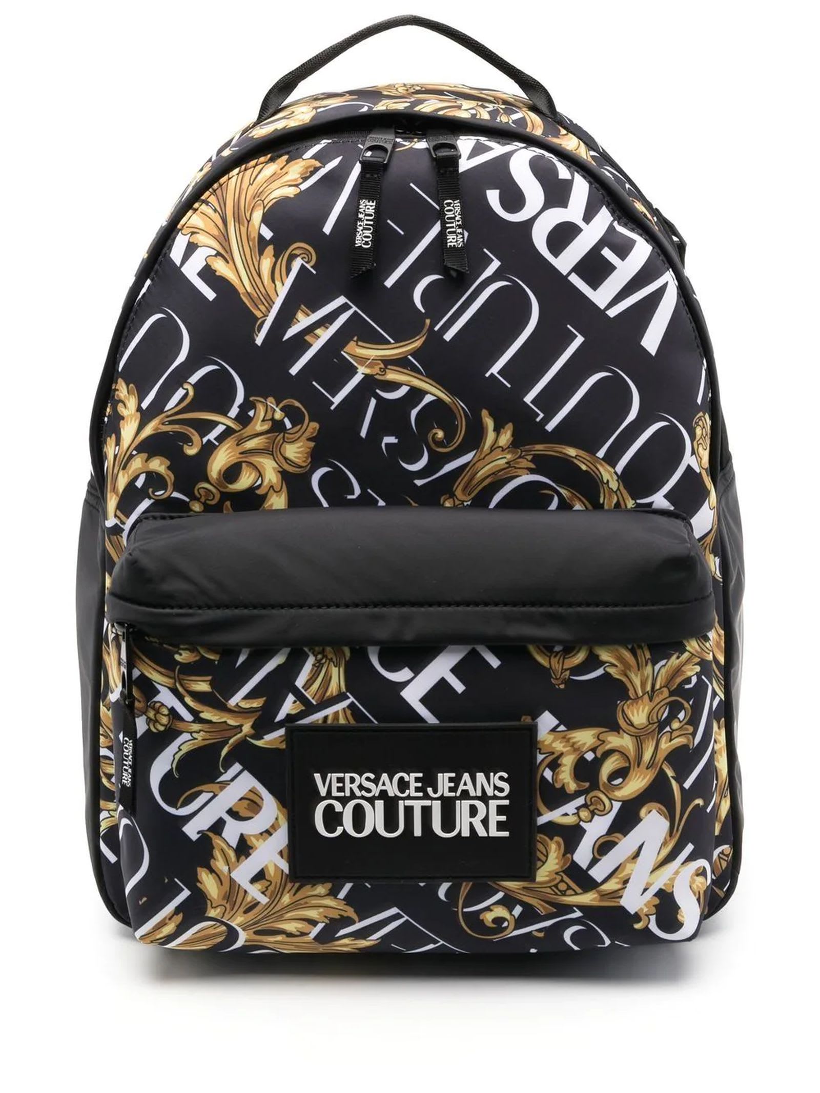 Versace Jeans Couture Black Barocco-logo Print Backpack