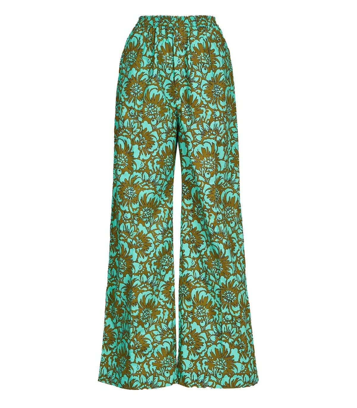 Essentiel Antwerp Dobby Green Wide Leg Trousers In Verde