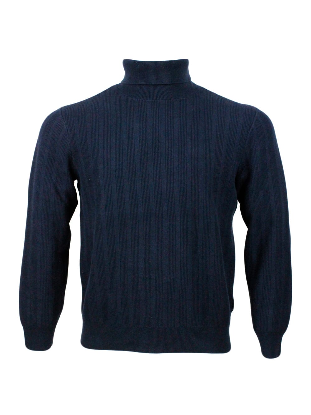 Turtleneck Sweater With Side Vertical Motif Processing In 100% Warm Cotton