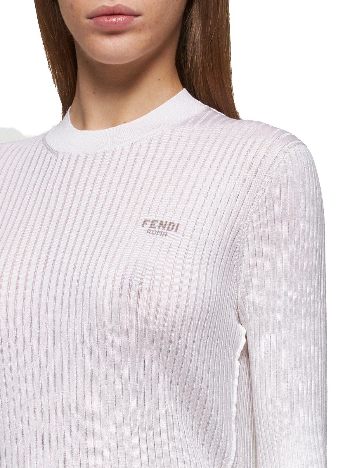Fendi Slim Fit Ribbed Sweater Knitwear White In Off White