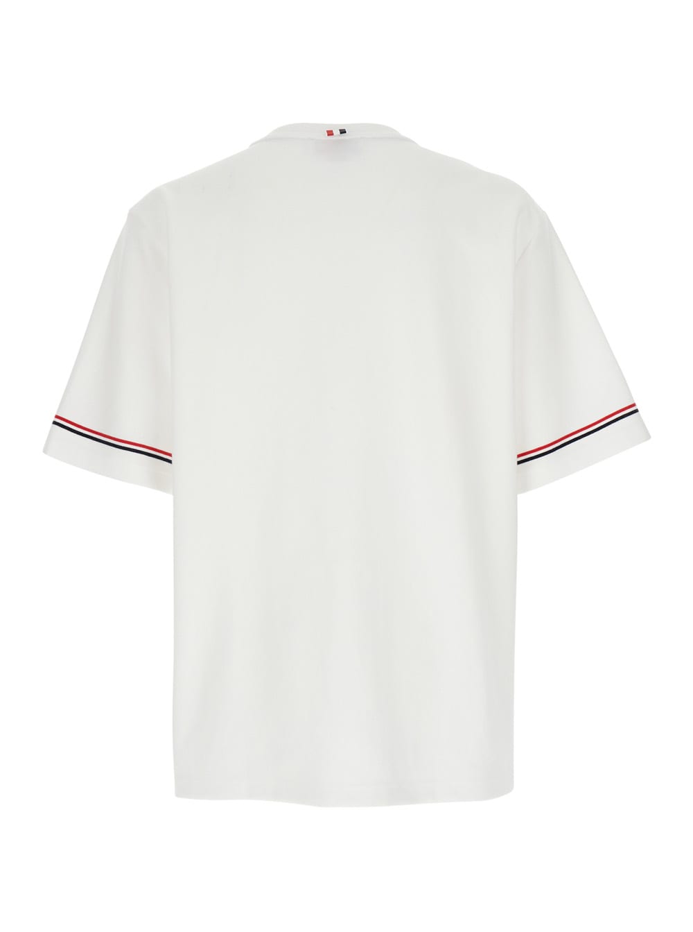 Thom Browne White Crewneck T-shirt With Rwb Detail On Neck And Sleeve In White