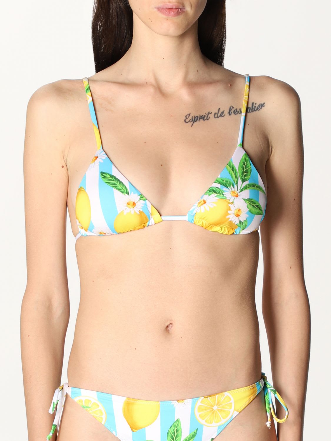 Mc2 Saint Barth Swimsuit Mc2 Saint Barth Triangle Bikini Top With Lemon Pattern