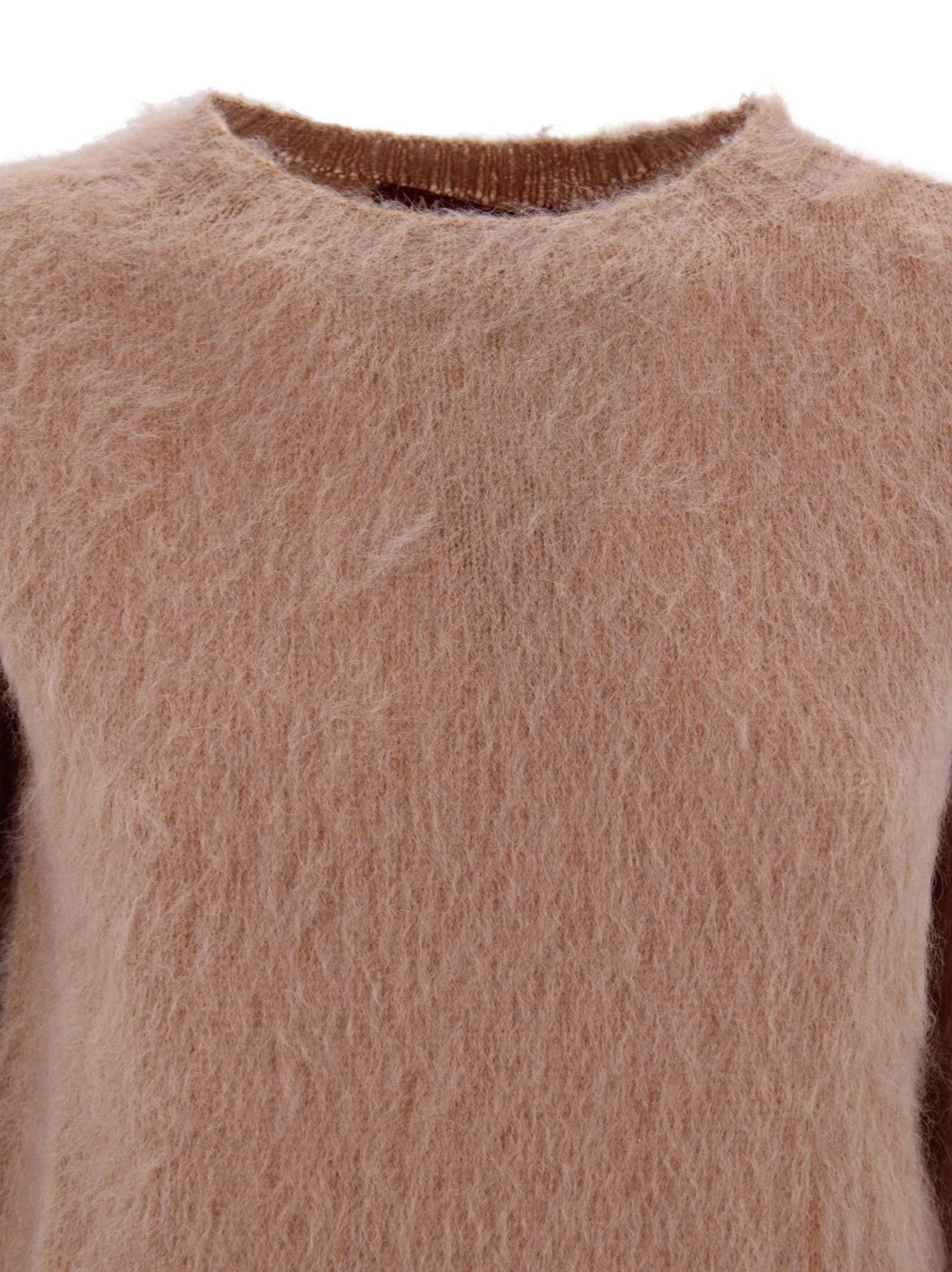 Max Mara Crew Neck Jumper In Mohair Blend Yarn In Brown