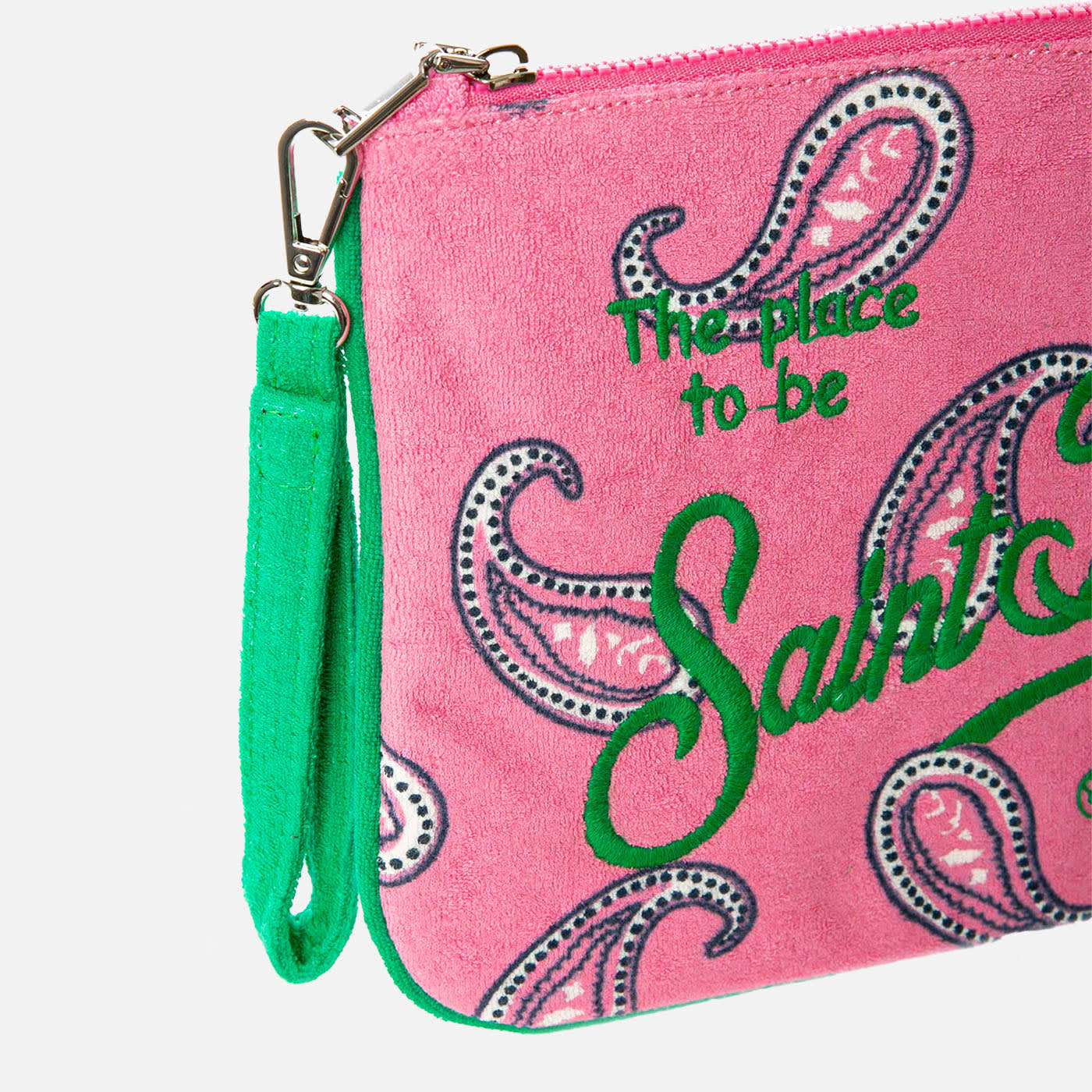 Shop Mc2 Saint Barth Parisienne Paisley Terry Pochette With Saint Barth Embroidery In Pink