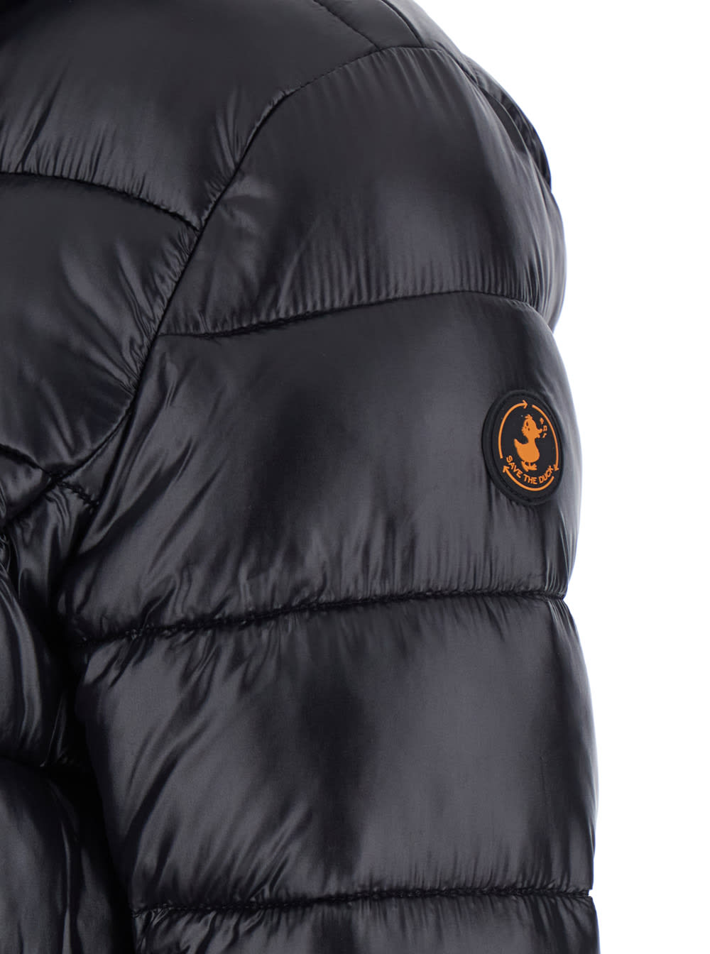 Save The Duck Cosmary Black Down Jacket With Removable Hood And Logo Patch On The Sleeve In Tech Fabric Woman In Black