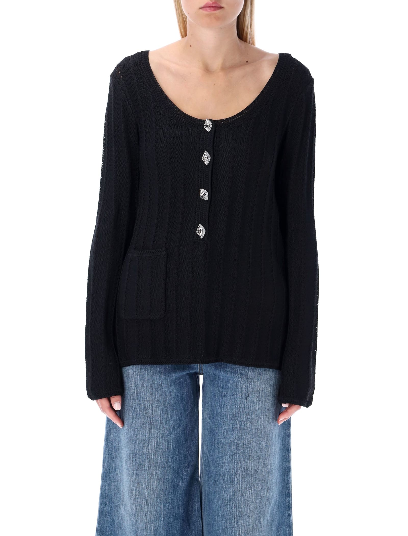 GANNI KNIT HENLEY TOP