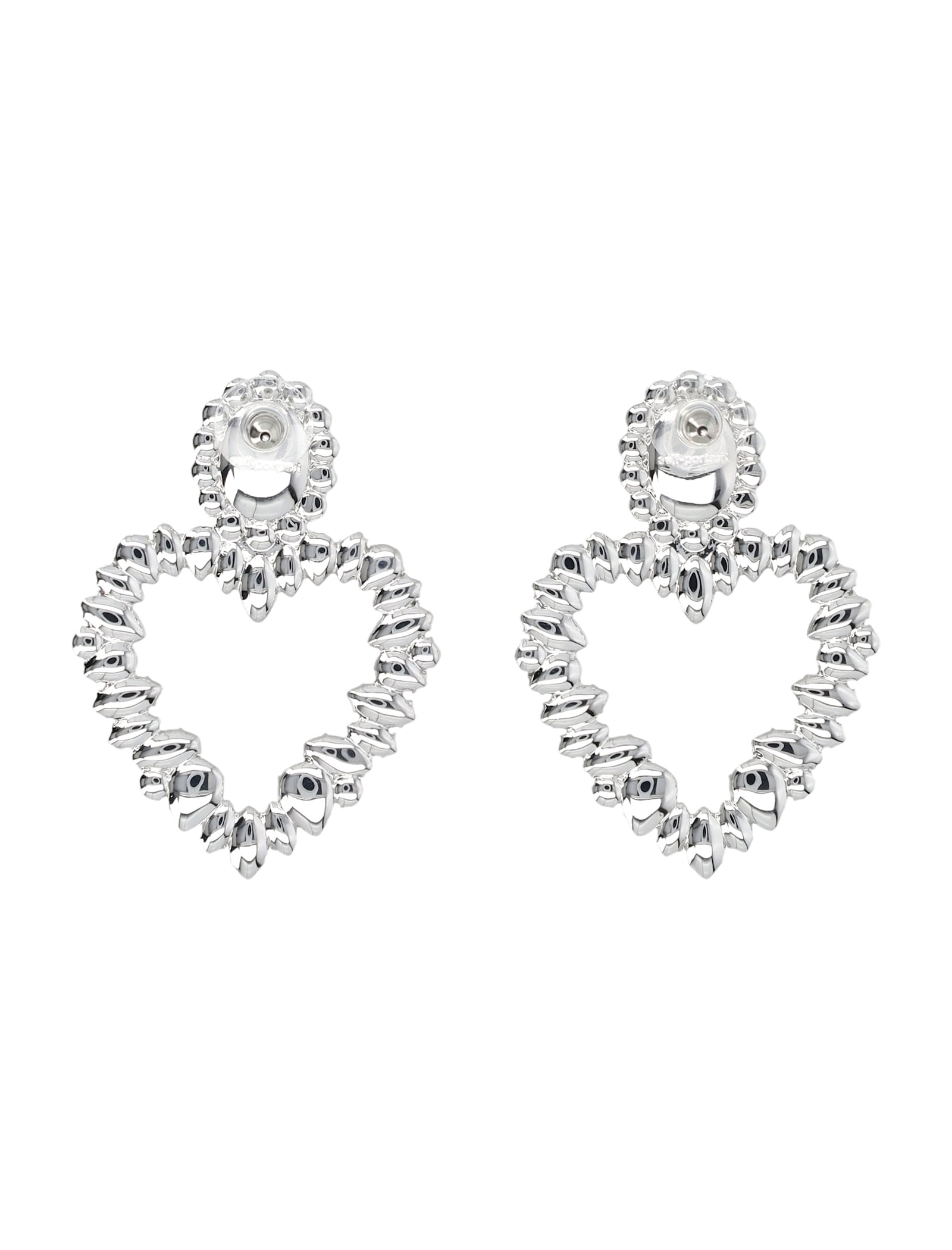 Shop Self-portrait Crystal Heart Earrings In Silver