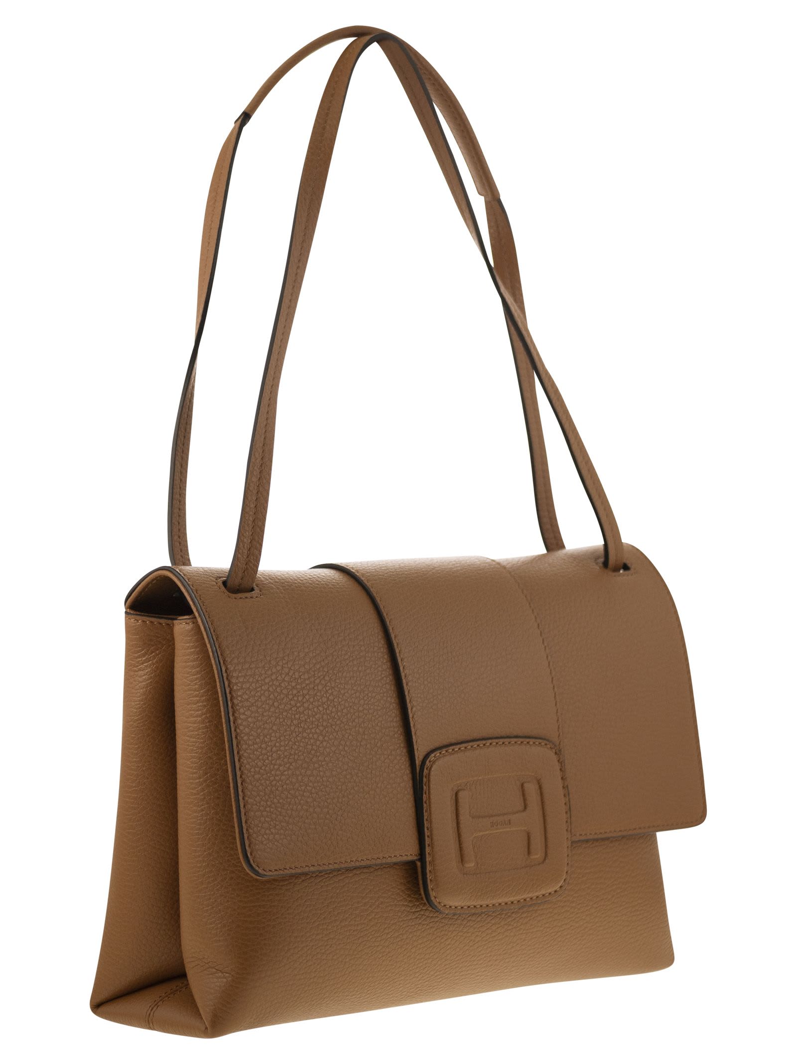 Shop Hogan H-bag Leather Shoulder Bag In Cognac