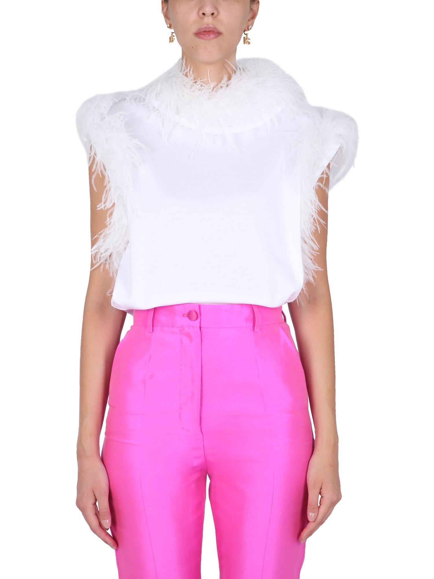DOLCE & GABBANA TOP WITH FEATHER DETAIL,F8M69Z G7BCNW0800