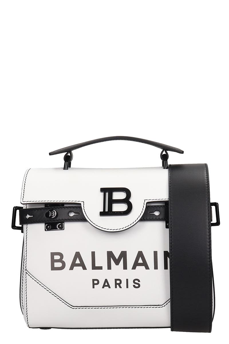 BALMAIN B-BUZZ SHOULDER BAG IN WHITE LEATHER,11315667