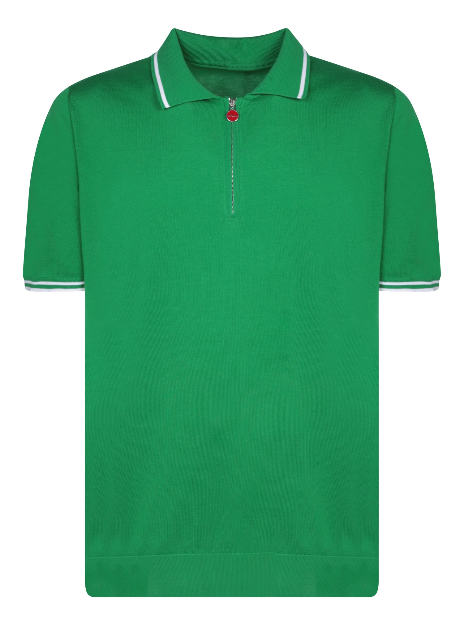 Shop Kiton Green Mid-zip Polo Shirt