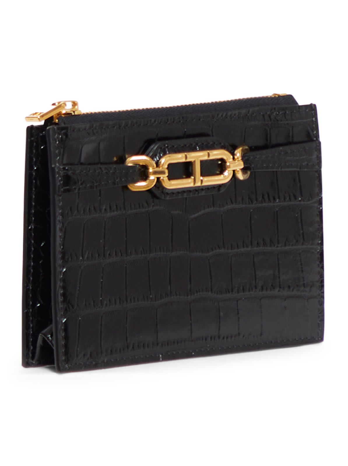 Shop Tom Ford Embossed Whitney Zipped Card Holder In Black