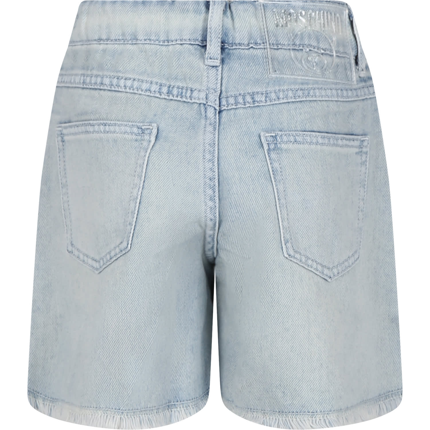 Shop Moschino Blue Shorts For Girl With Logo In Denim