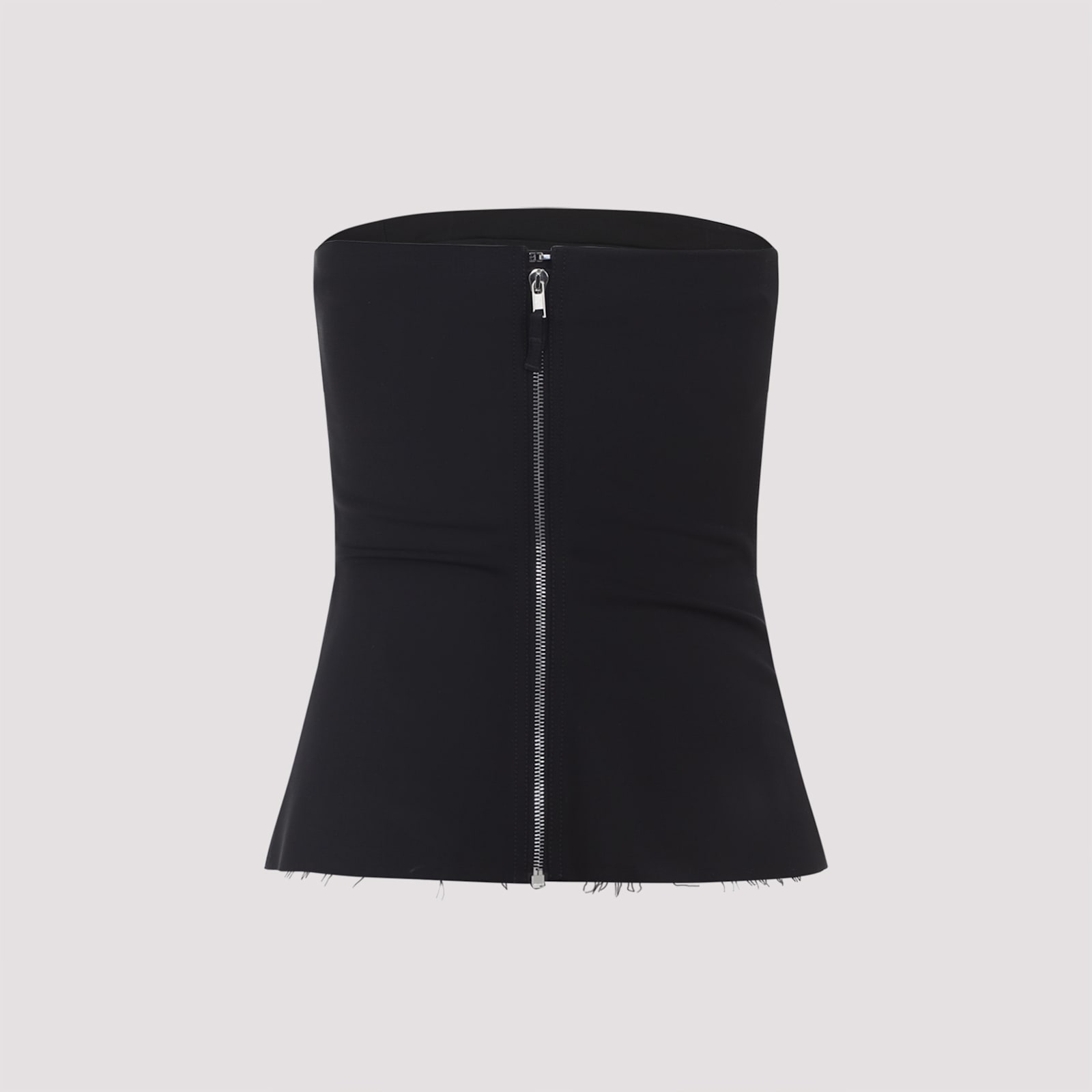 Rick Owens Strapless Black Top With Fitted Bodice And Flared Hem In Black