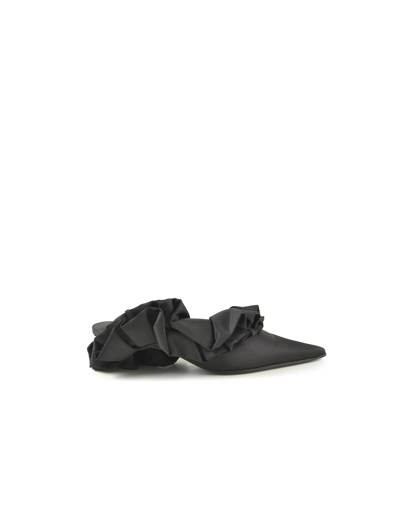MM6 MAISON MARGIELA BLACK RUFFLES MID-HEEL MULES,11867084