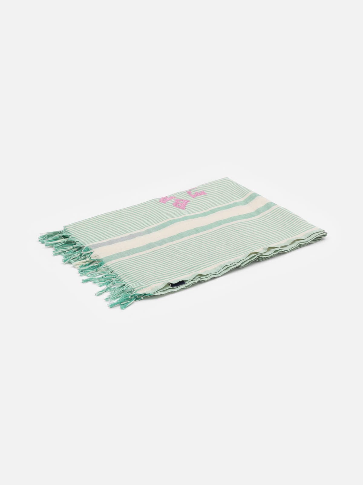 Mc2 Saint Barth Light Cotton Beach Towel Fouta With Water Green Striped Print And Embroidery In Green