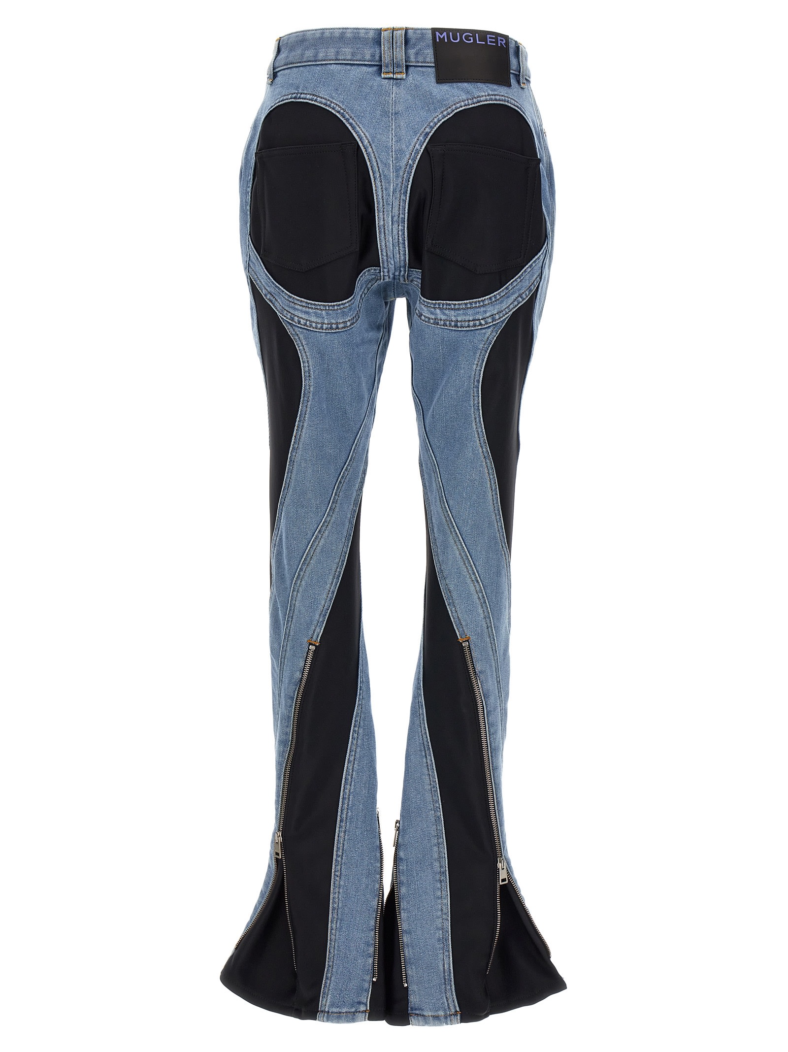 Shop Mugler Zipped Bi-material Jeans In Medium Blue