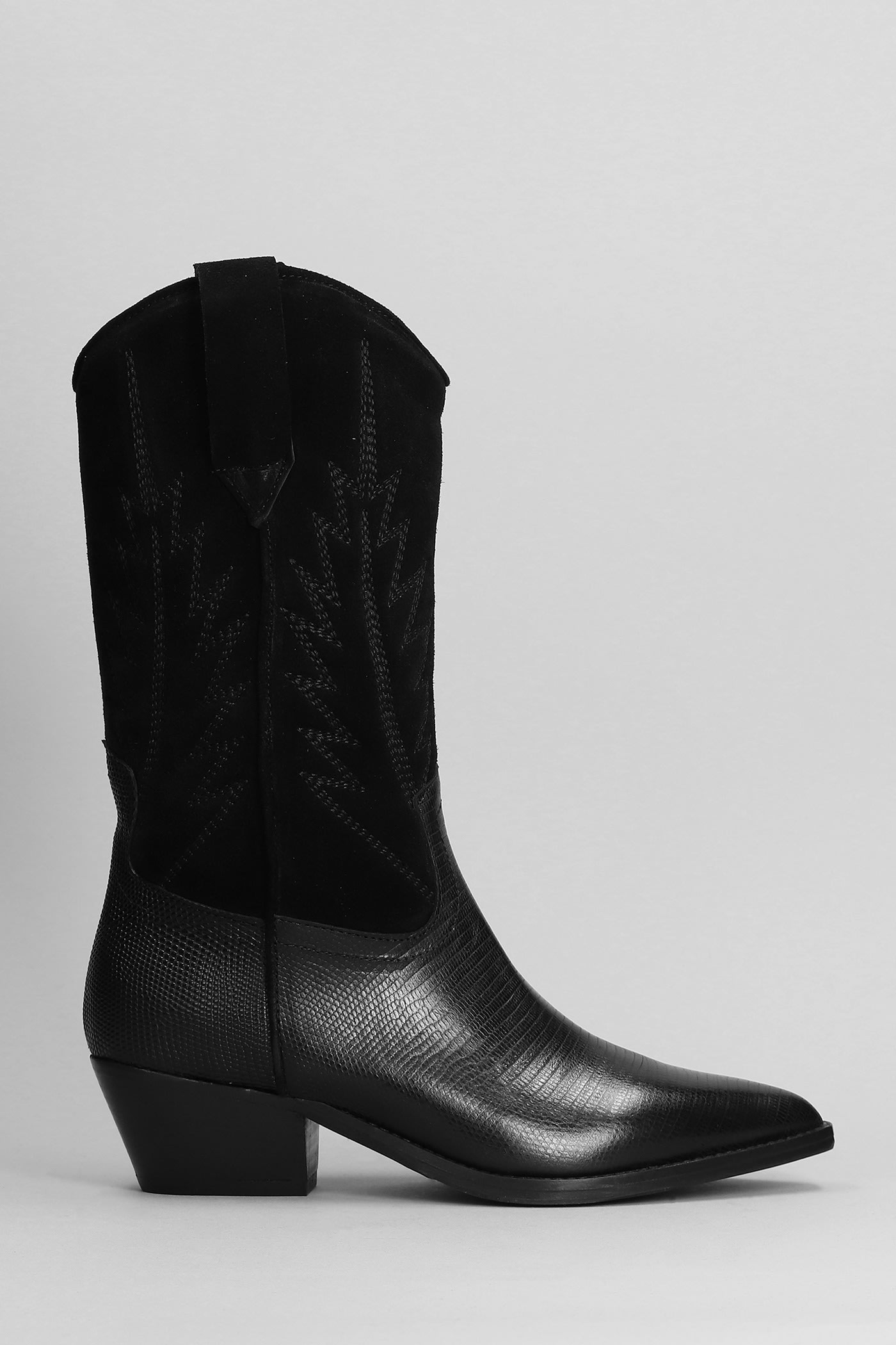 Texan Boots In Black Suede And Leather